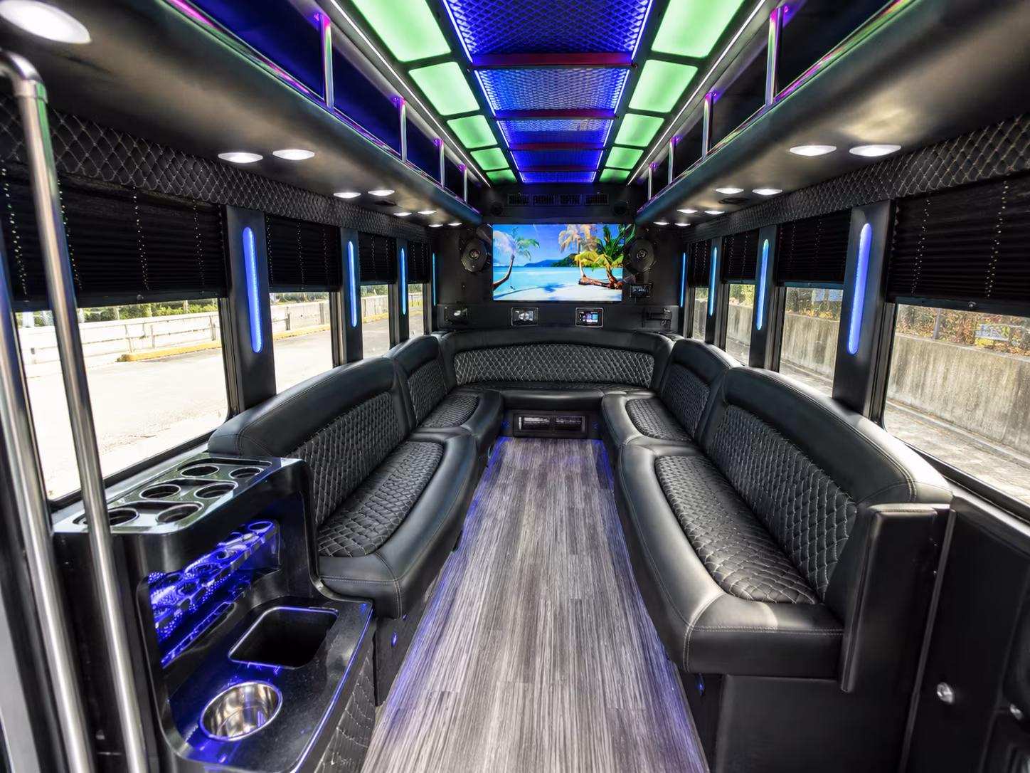 waterford 18 passenger party bus inside