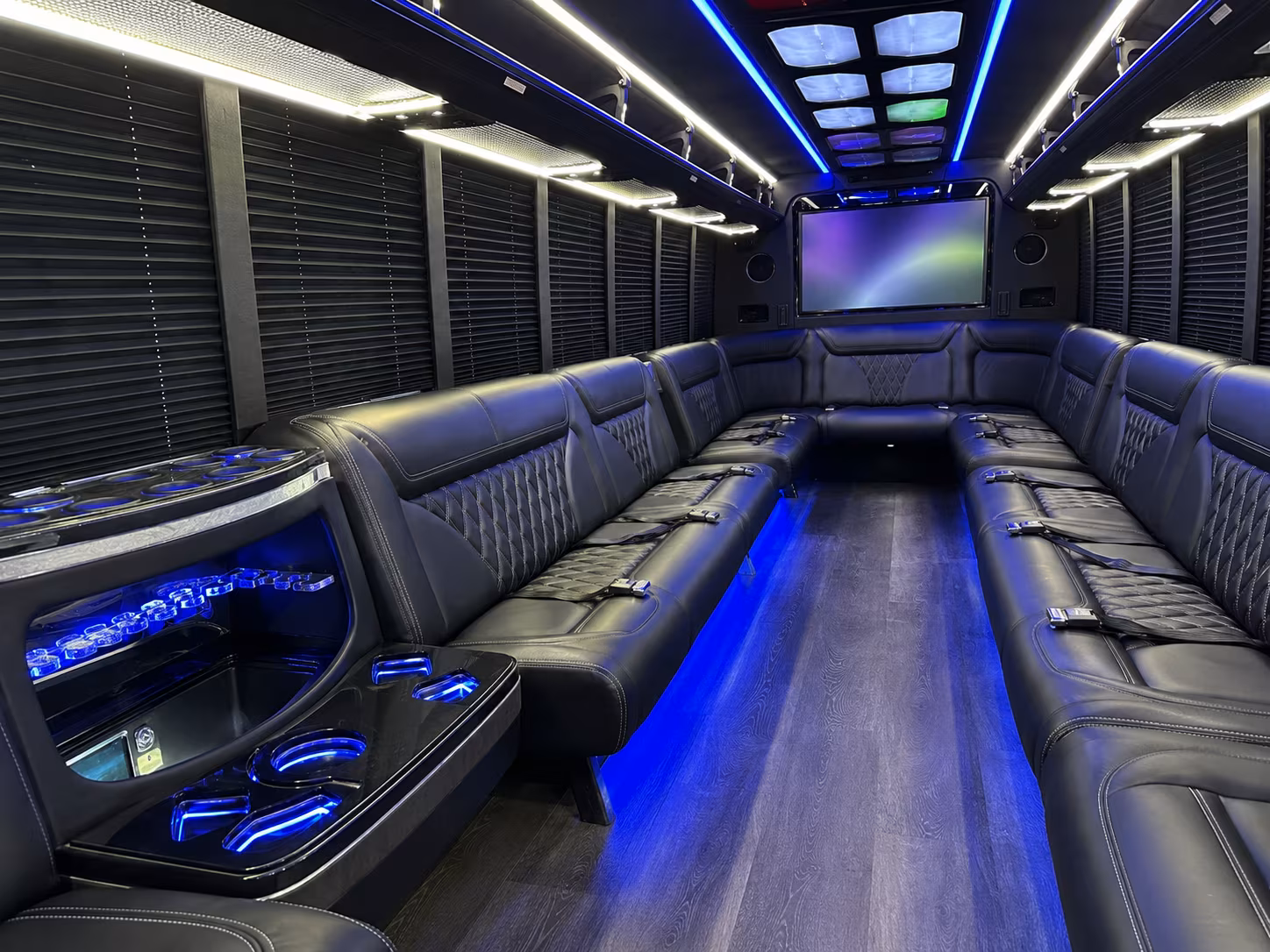 waterford 20 passenger party bus inside