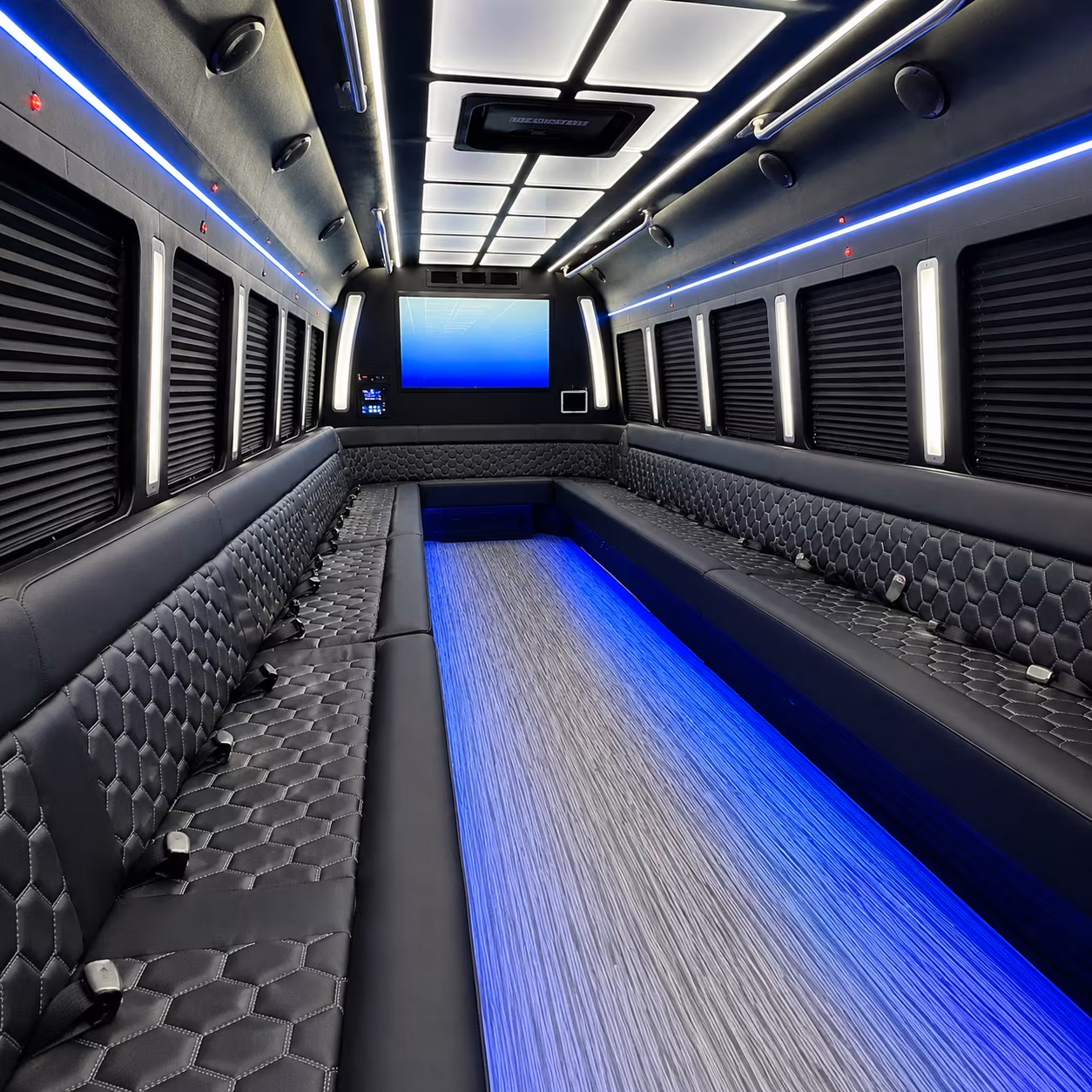 waterford 50 passenger party bus inside